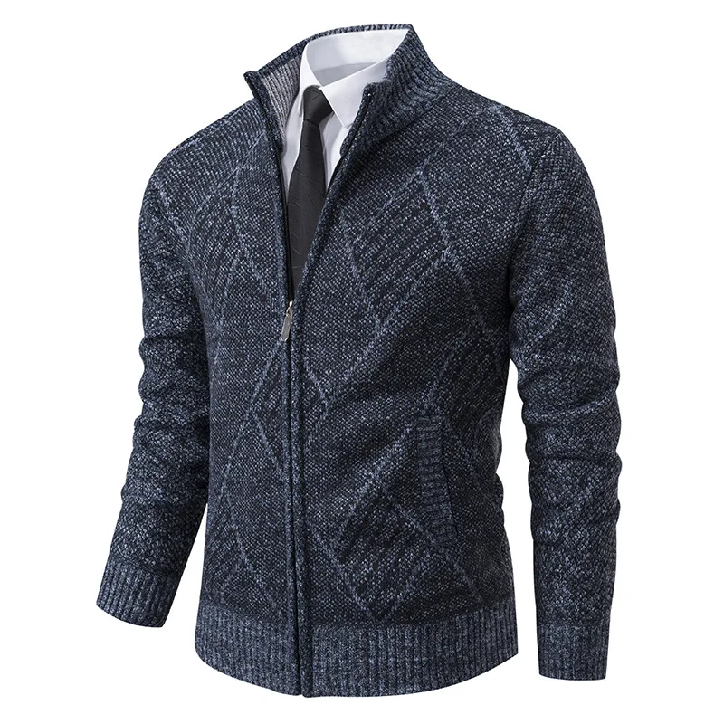 men fashion knitted cardigan sweater jacket autumn winter lapel spell color knitwear sweatercoat man printed decor cardigan coat Autumn Winter Jackets Men Smart Casual Stand Collar Sweatercoat Fashion Geometric Knit Outerwear Mens Slim Coat Zipper Jacket