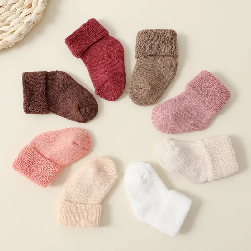 8Pair/lot New autumn and winter thick baby toddler socks cotton solid color baby floor foot socks 0-12months