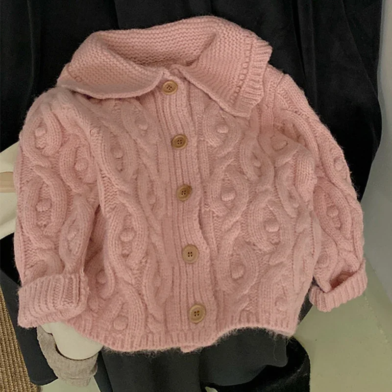 

Baby Knit Wear Knitted Coat Outerwear Autumn Winter New Children Sweet Knitting Lapel Sweater Cardigan Versatile Fashion