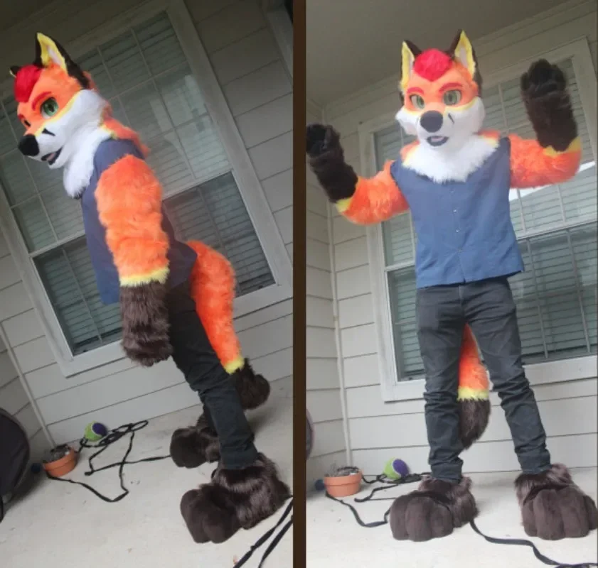 

Long Fur Fox Dog Furry Mascot Costume Halloween Christmas Fancy Party Animal Cartoon Character Outfit Suit