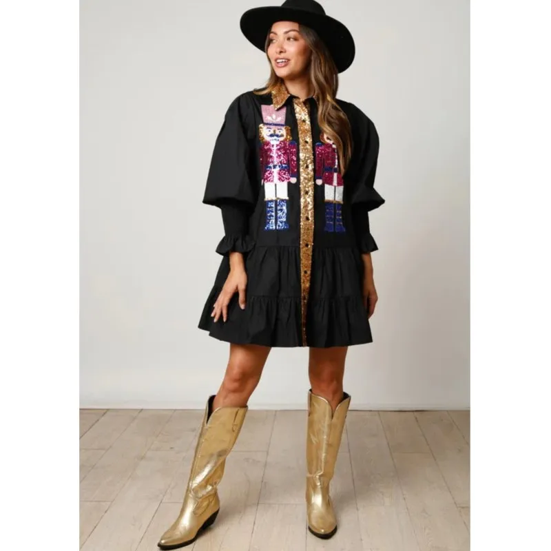 Kanpola Kerstjurk voor dames, lange mouwen, pulloverjurk, herfst, winter, ronde hals, mini-jurk, rendierprint, kerstjurk, elegante bovenkleding, L
