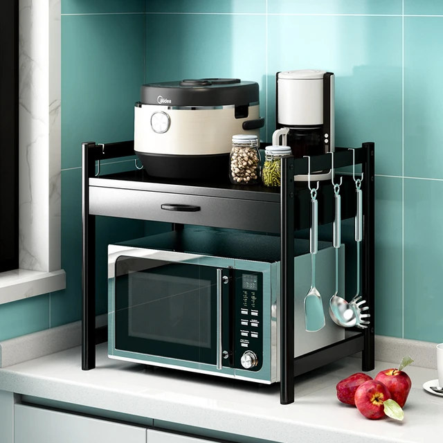 Estante para horno de microondas, soporte multifuncional para  almacenamiento de cocina, para el hogar, de hierro, color negro, con  función de cajón - AliExpress