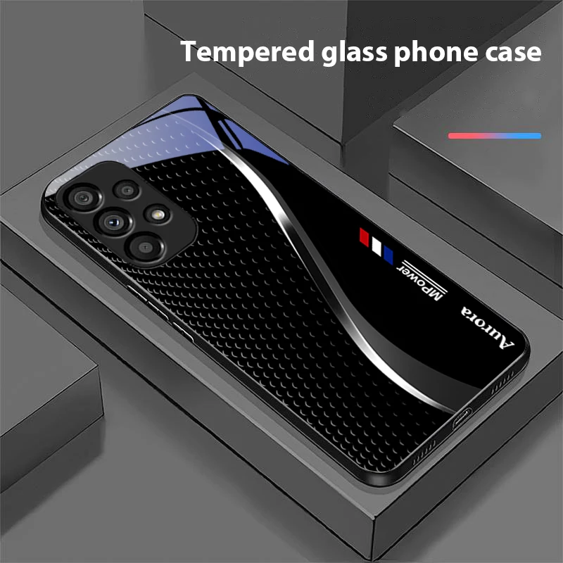 Creative Curve Black Tempered Glass Phone Case with Hard Shell Design