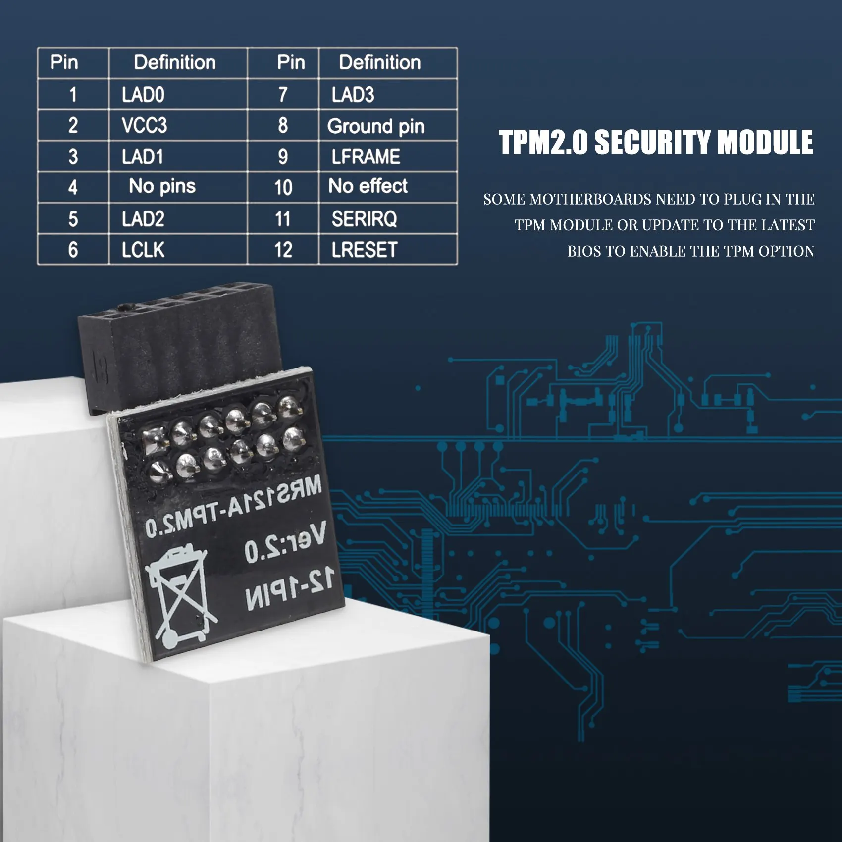 TPM 2.0 암호화 보안 모듈 GIGABYTE 12PIN LPC TPM2.0 LPC 12핀 보안 모듈용 원격 카드 LPC-12PIN 모듈
