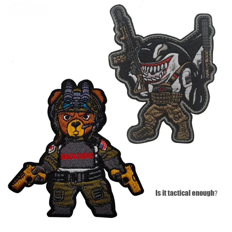 

Tactical Bear Arm Badge Hook&Loop Fastener Shark Warrior Logo Morale Military Embroidery Patches For Backpack Combat Applique