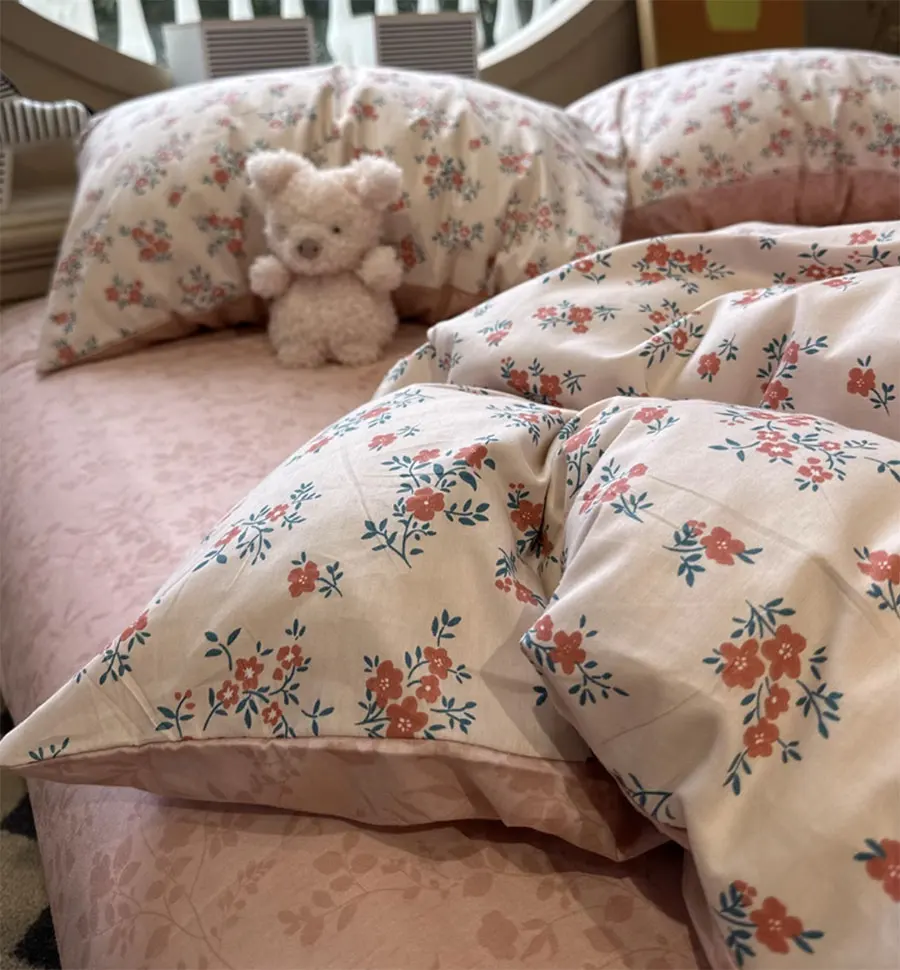 

Модный пасторальный красный комплект постельного белья с цветочным рисунком, двуспальный, полноразмерный, американский, кантри, хлопковый, домашний текстиль, простыня, подушка, пододеяльник