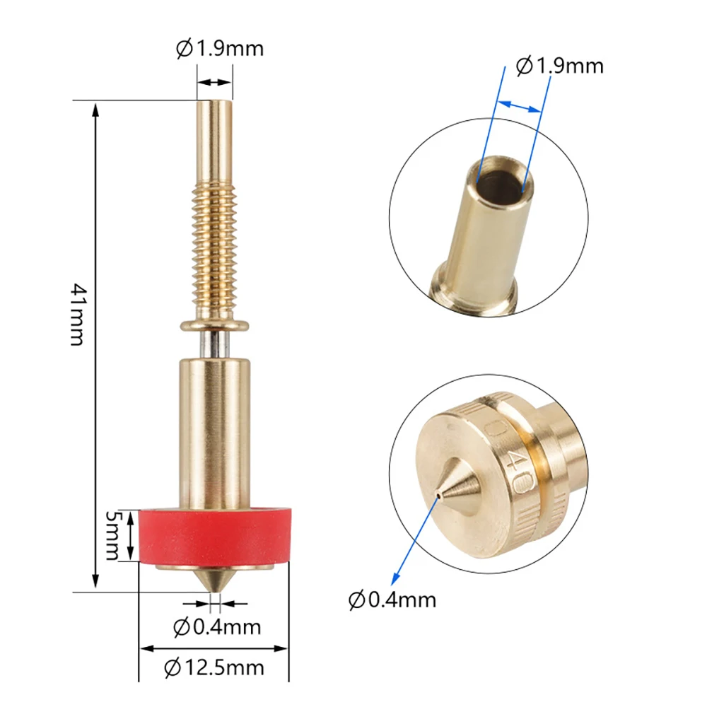 4pcs 클론 E3D 노즐 올인원 바이메탈 노즐 E3D 핫 엔드 압출기 용 0.25/0.4/0.6/0.8mm Heatbreak 황동 티타늄