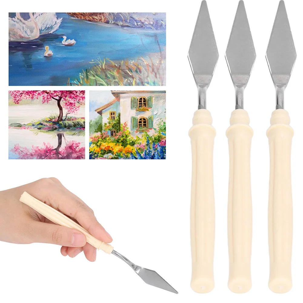 7Pcs Cake Palette Knife for Baking Mini Oil Spatula Art Small Clay Tools for Decorating/Design Plastic Wooden Handle 1023413 - Image 4
