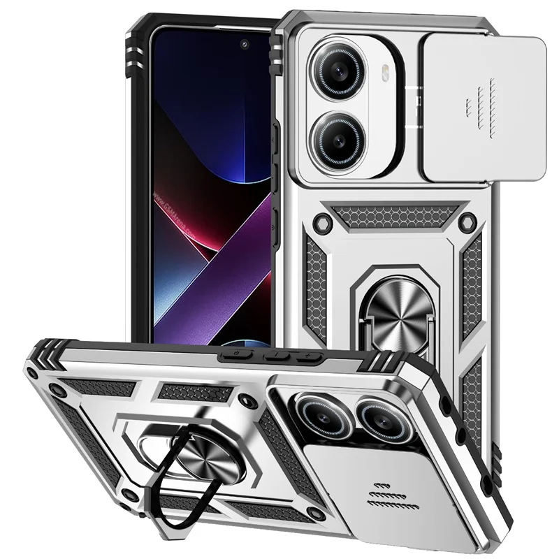 Armor  with Slide Lens Protector and Ring Stand - Durable Back Cover Case
