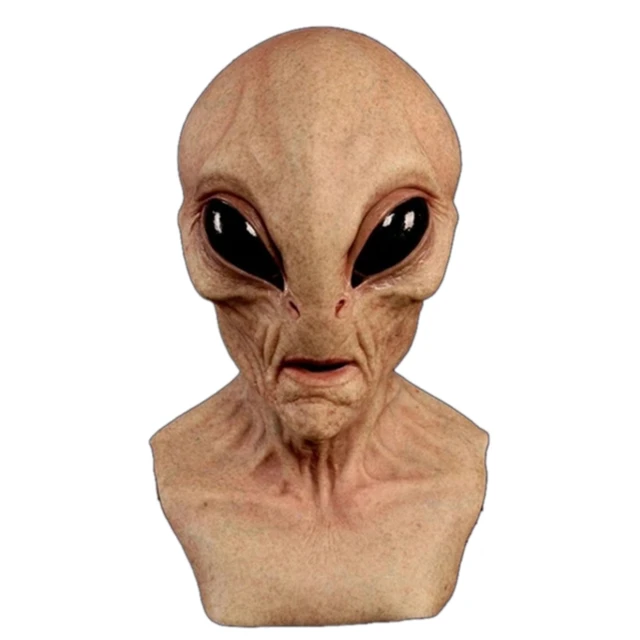 Máscara de látex Creepy UFO ojos grandes Alien cabeza completa para adultos, disfraz de Mascarada, Cosplay, Halloween 1
