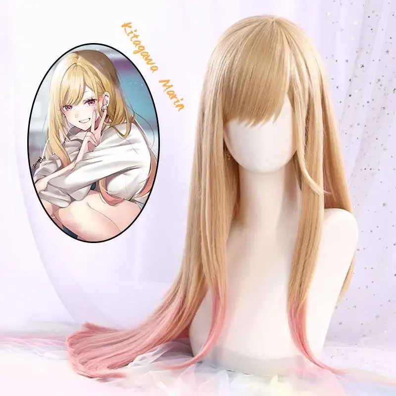 

Парик для косплея аниме Марин Китагава, Длинные прямые кавайные парики с желтым градиентом для косплея, мое платье, шапочка для Хэллоуина