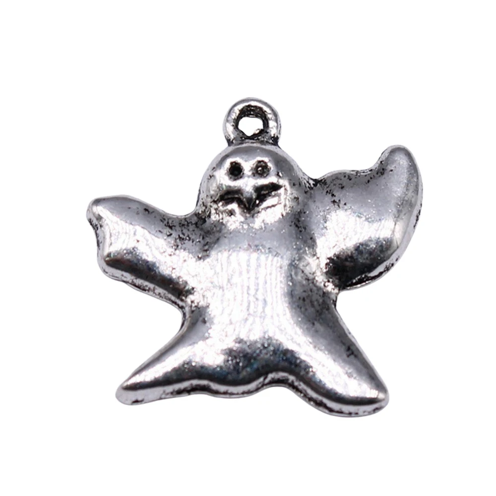 

10pcs/lot 24x23mm Halloween Ghost Charms For Jewelry Making Antique Silver Color 0.94x0.91inch