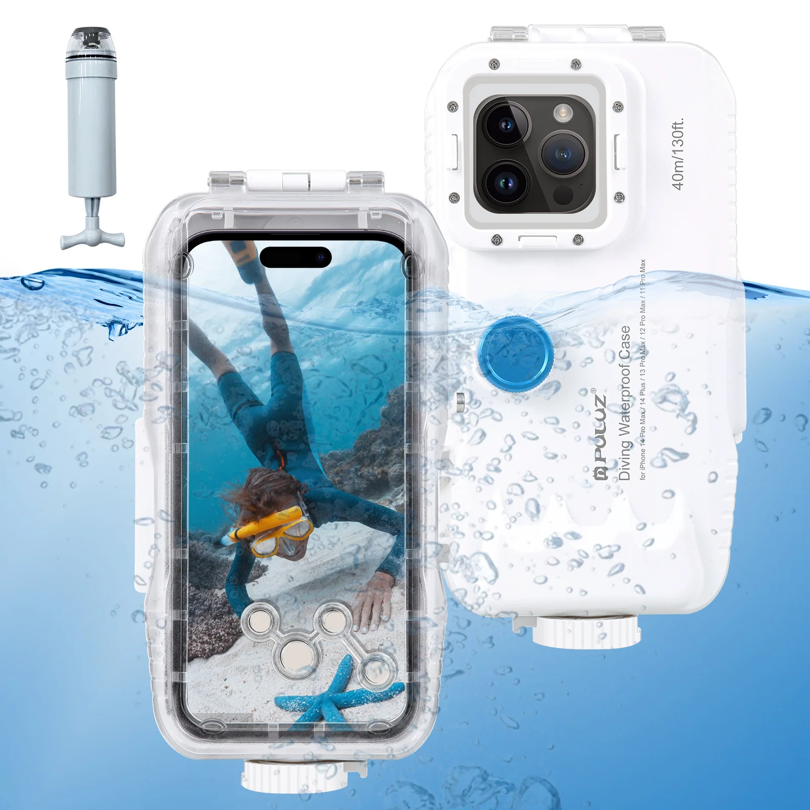 PULUZ 40m/130ft Waterproof Case For iPhone 14 Pro Max 14 Plus