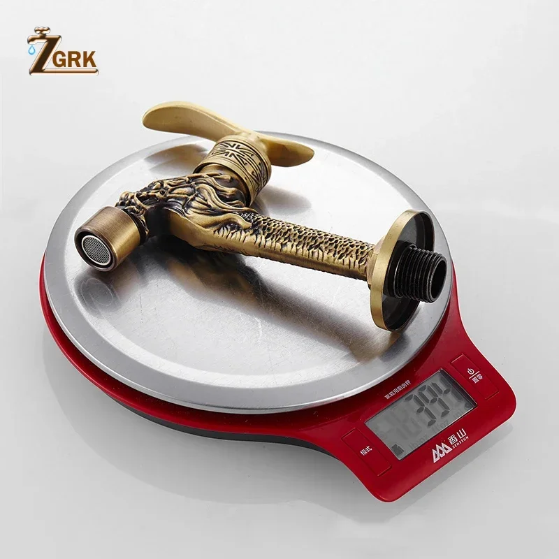 ZGRK Carved Wall Mount Bibcock Brass Retro Tap Decorative Outdoor Garden Taps Washing Machine Mop Luxury Antique WC Faucet garden bibcocks bathroom faucet washing machine faucet water tap faucet