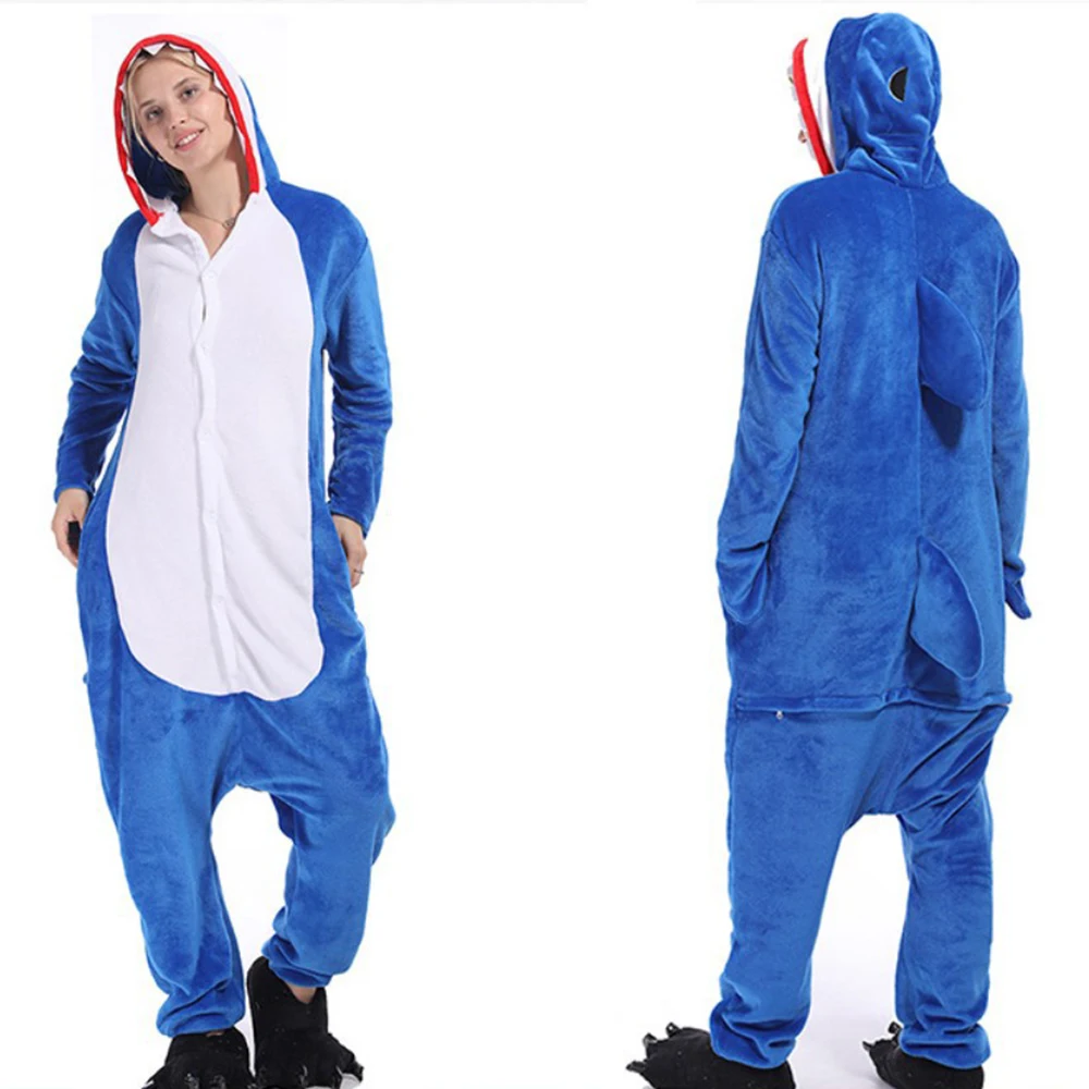 Animal Unisex Adult Women Grey Shark Kigurumi Onesie Pajamas Men Cartoon Soft Flannel Halloween Family Party Costumes Jumpsuits kigurumi pajamas onesies cosplay pajamas onesies flannel pajamas onesies