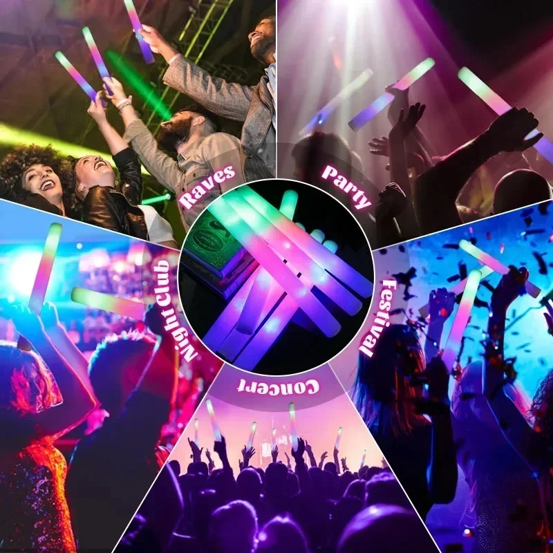 Colorful LED Glow Sticks - RGB Foam Cheer Tubes for Parties  Events