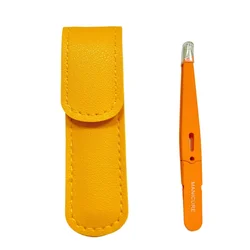 Colorful Stainless Steel Slanted Eyebrow Tweezers - Precision Beauty Tool (Logo orange with bag)