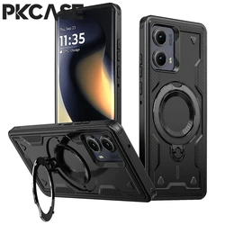 Magnetic Wireless Charge Metal Ring Holder Armor Case - Shockproof Back Cover - Moto G Play 5G 2025 (Black)