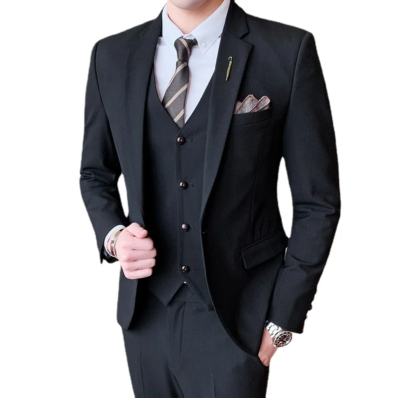 

High quality (suit + vest + trousers) British style fashion business casual interview wedding men's slim suit three-piece suit