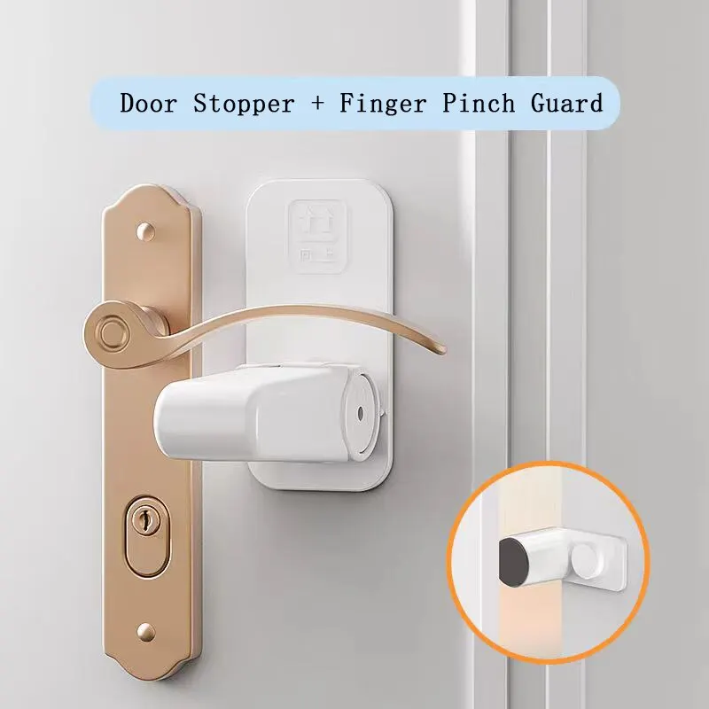Baby Safety Door Stopper + Finger Pinch Guard 2 Pack 180&deg; Rotation Child Proofing Pet Door Stopper Self Adhesive Easy to Install