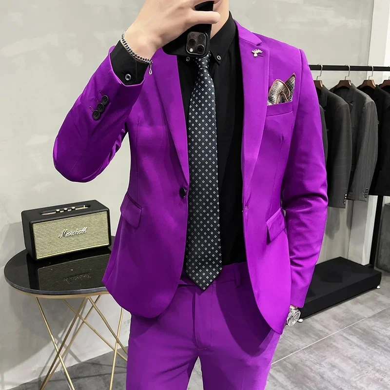 

Men's solid color single-button casual suit, simple and slim business social suit, wedding groom and groomsman suit