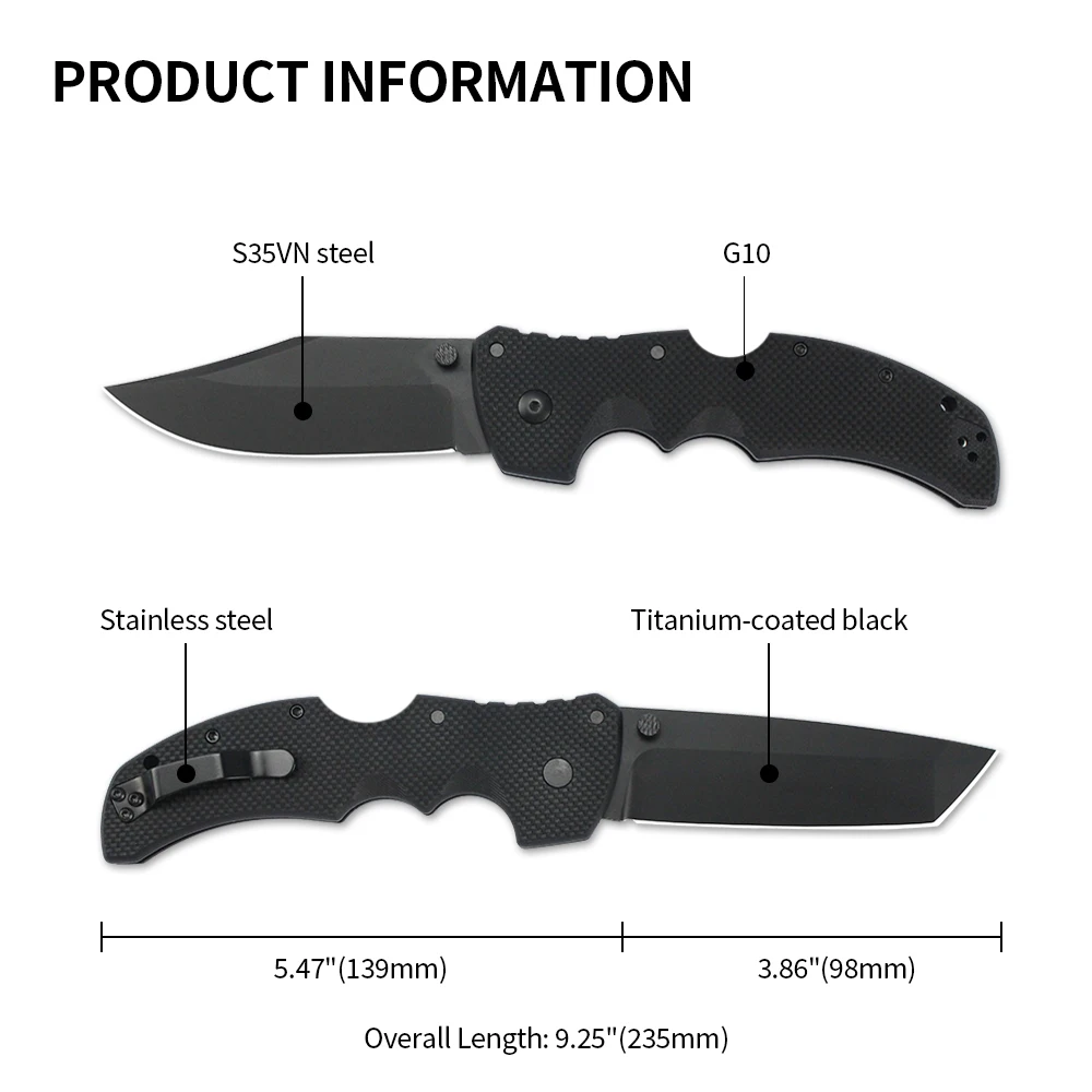 Cold New Outdoor Tanto Folding Knife RECON 1 AUS10A Steel Blade Military Tactical Survival Quick Hunting Large Knives EDC Tools 6