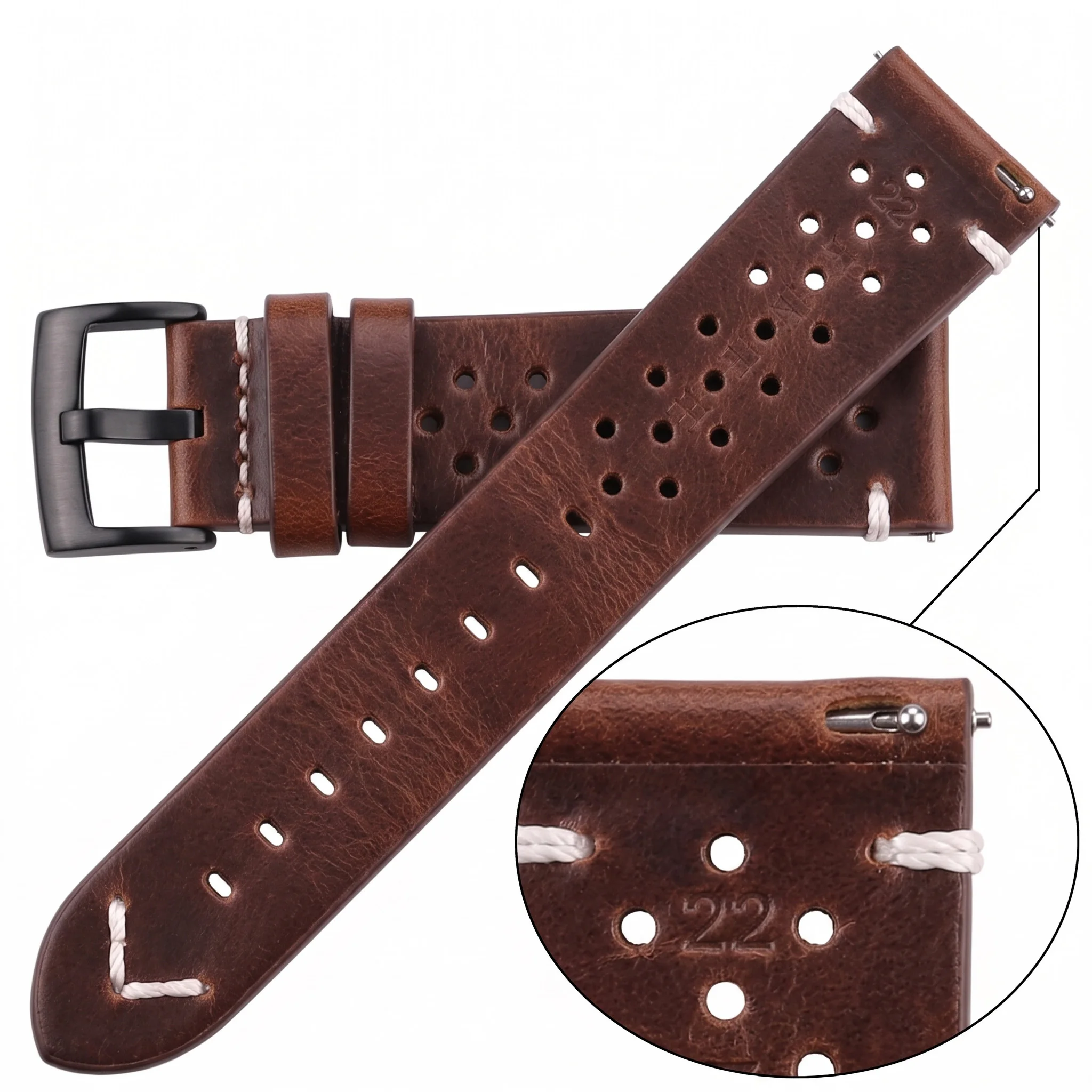 Handmade Cowhide Breathable Leather Watch Band - Available in Four Colors