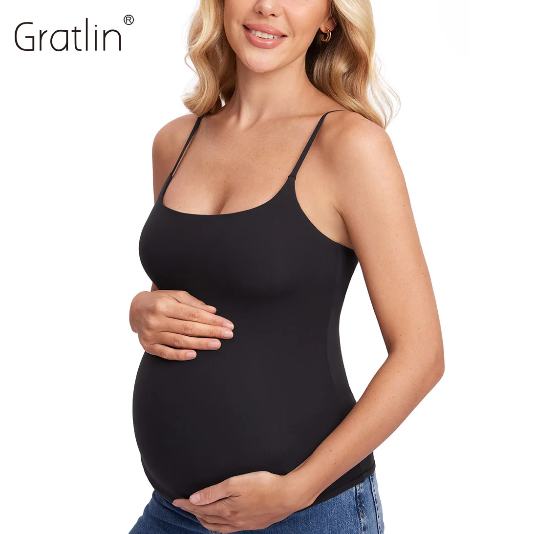 Super Stretchy Inbarely Maternity Tank Top for Woman Square Neck Camisole with Built in Bra Sleeveless Pregnancy Basic Yoga Tops maternity tank tops maternity tank top