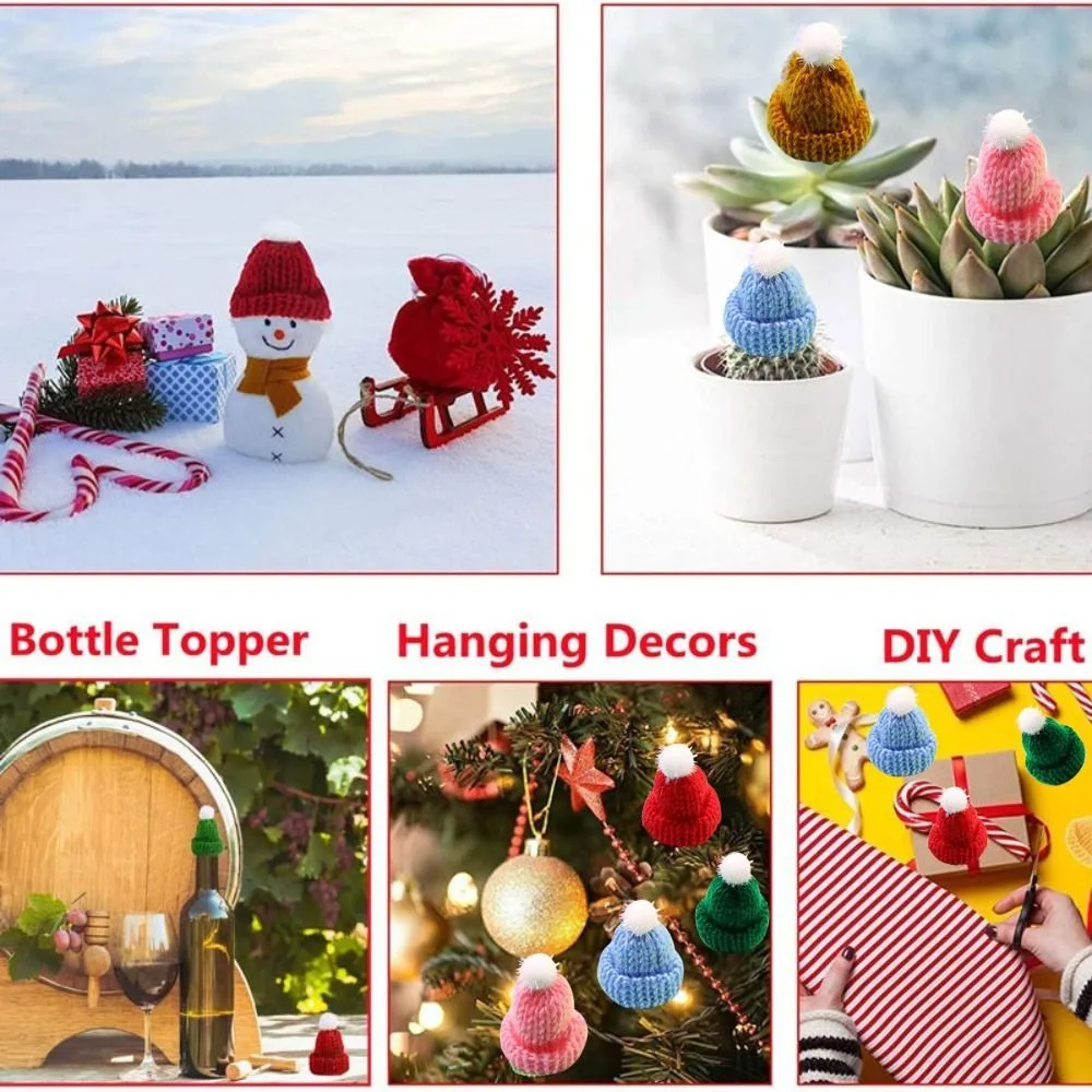 10pcs Mini Knitting Hats Christmas Mini Knitting Doll Hats Wool Hat for Christmas Ornaments DIY sewing Crafts Materials