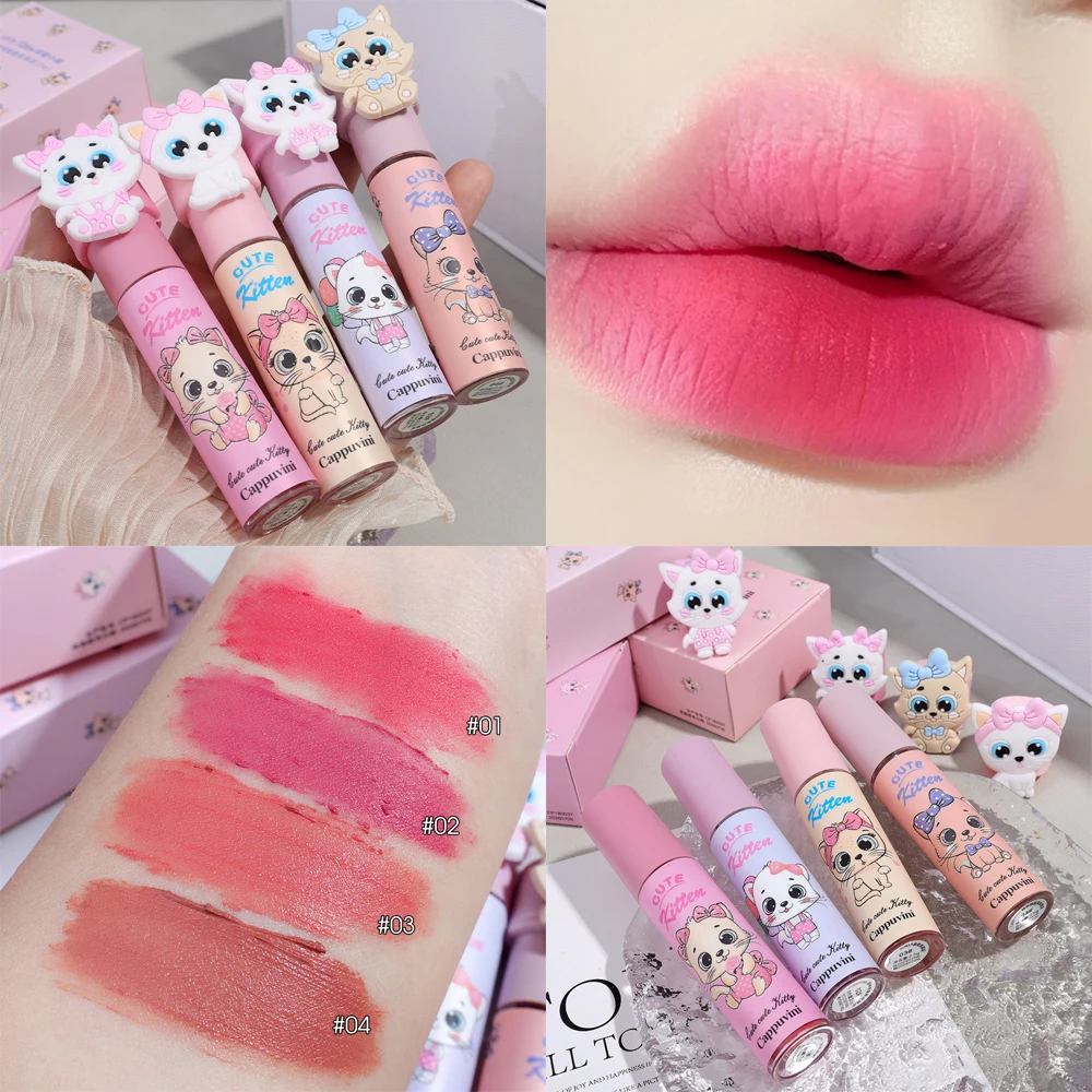 Description Picture 4 of itemCute Cat Velvet Lip Gloss 4 Color Lasting Easy To Color Pink Red Matte Lip Mud Waterproof Non-stick Cup Liquid Lipstick Cosmetic