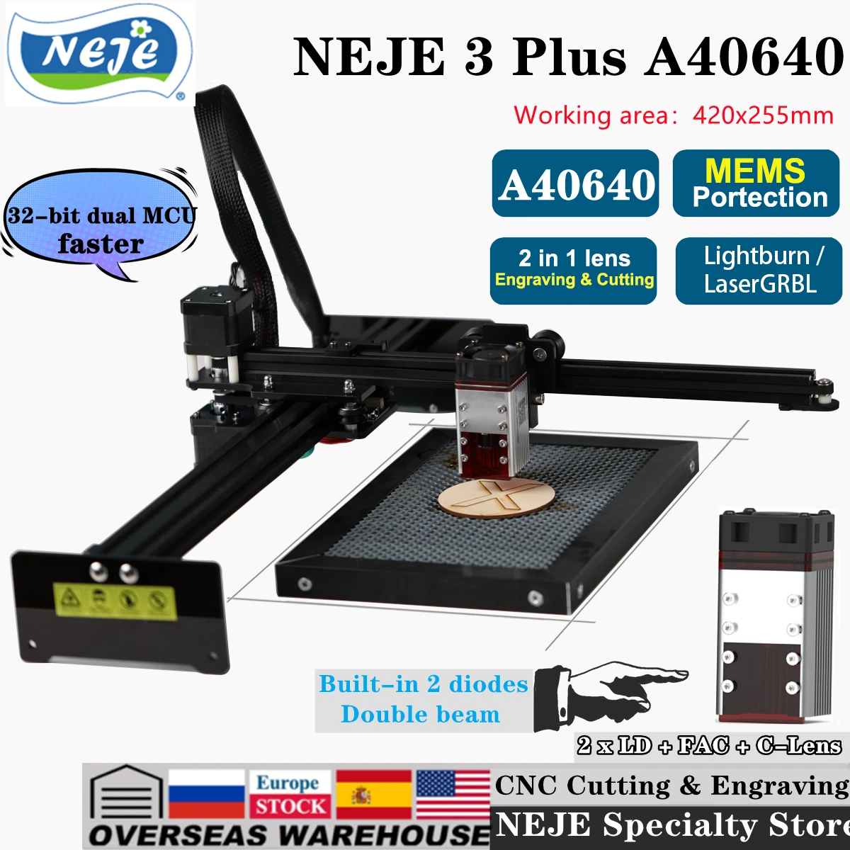 Neje Master Plus A40640 Cnc 80w Laser Engraver Wood Cutting Machine Diy