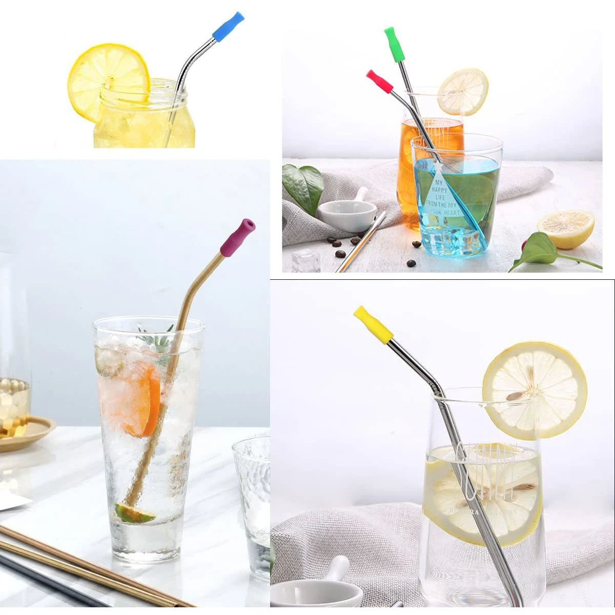 12PCS 금속 밀짚 커버 실리콘 밀짚 팁, 여러 가지 빛깔의 식품 등급 밀짚 팁 커버는 6MM Outdiameter 밀짚에만 적합