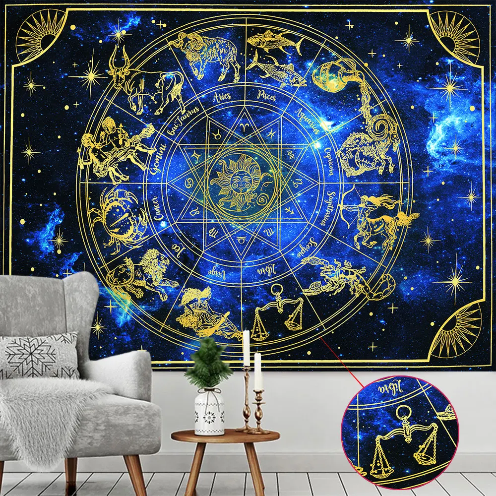 

Astrology Sun Moon Constellation Black Tapestry Hanging Witchcraft Decoration Small Celestial Psychedelic Tapestry Wall Fabric