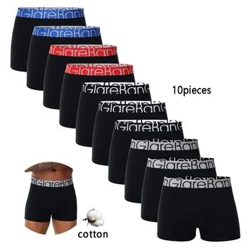 Confezione da 10 pezzi Boxer in cotone nero Intimo uomo Mutande maschili morbide per uomo Homme comodi boxer Slip Mutandine 1