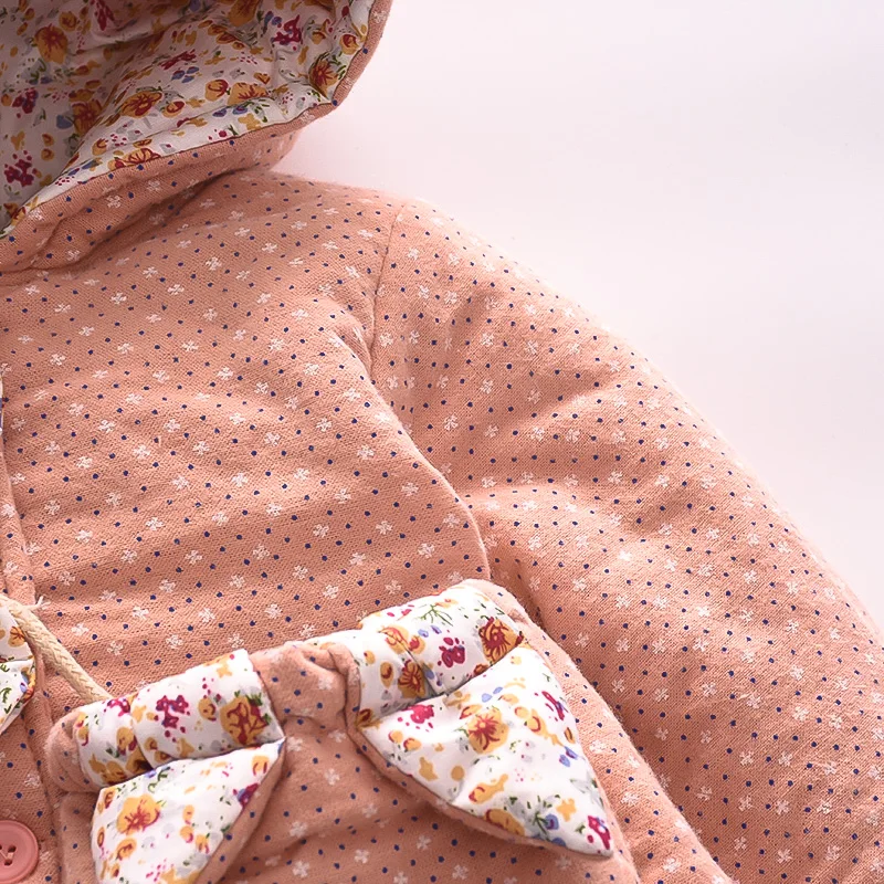 Two Piece Set Baby Girl Cotton Jacket Winter Floral Polka Dot Ear Hooded