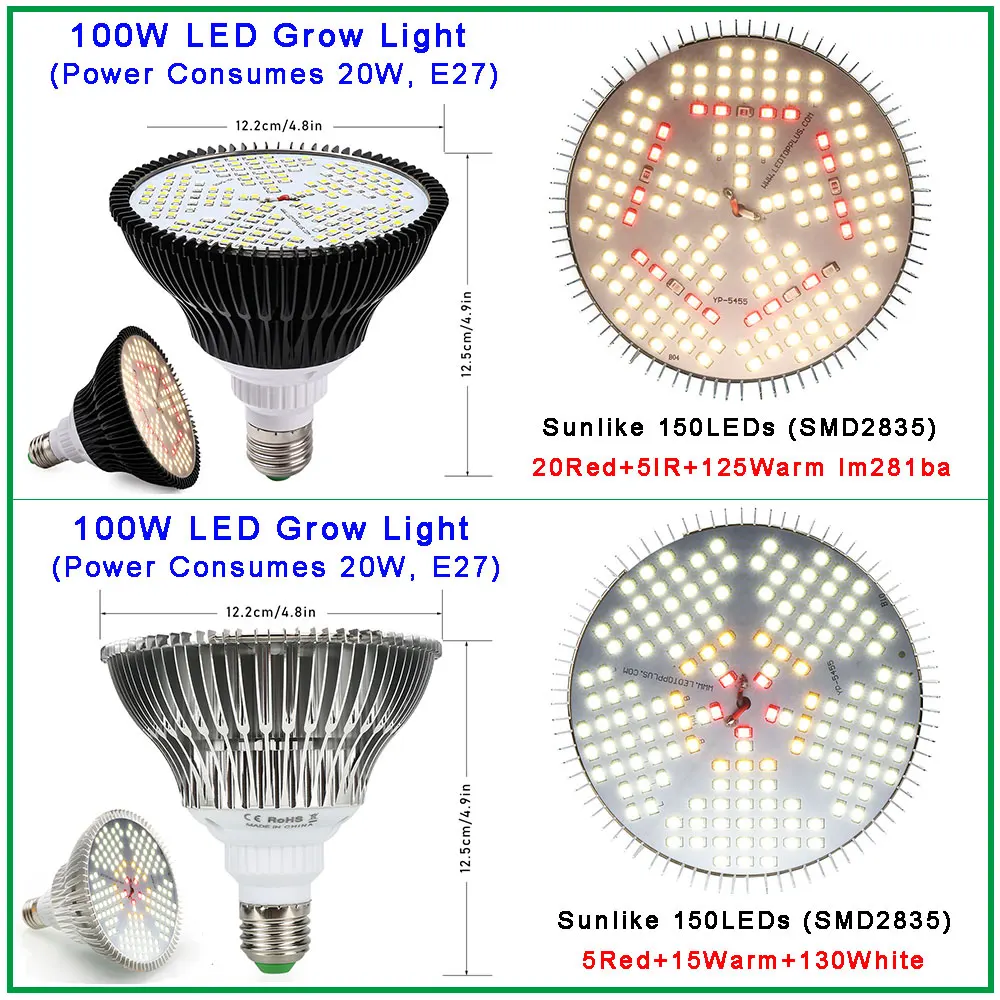 LED Grow Light Grow Light 100W 120W Full Spectrum Fitolamp Hydroponics Phyto Lamp For Indoor Vegs Flower Seedlings Plants