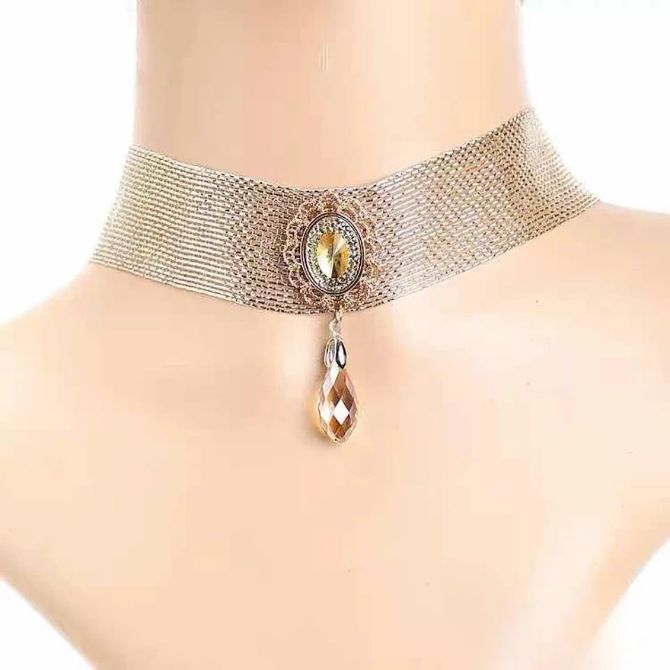 Simple Golden Pendant Necklet Neckband Allmatch Scar Cover Up Neckband