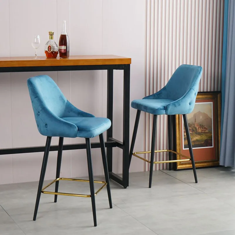 

Modern Velvet Counter Height Bar Stools Set of 2 Upholstered Accent Stool with Low Back and Footrest Blue