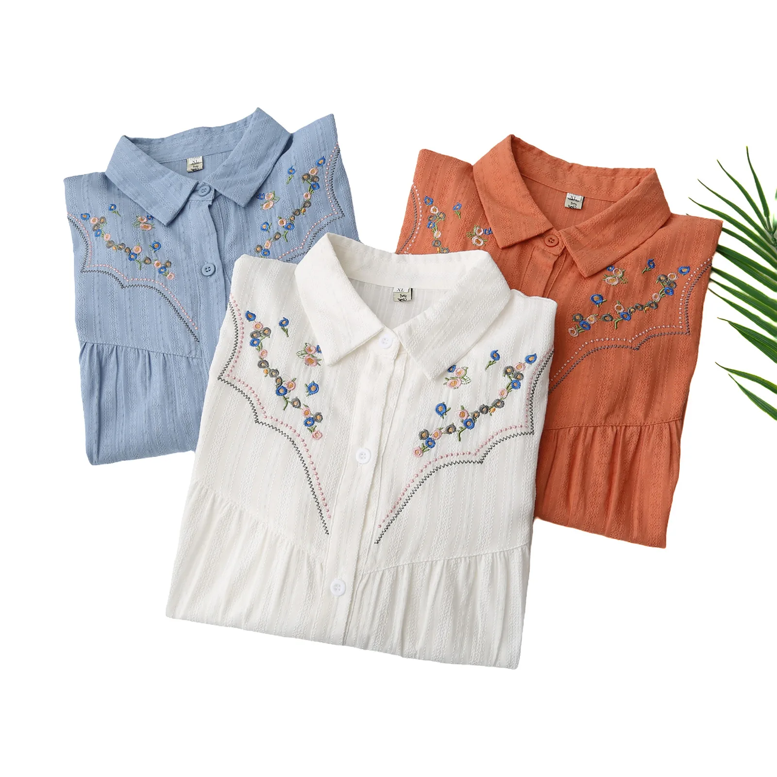 Fashion Plus Size Women's Blouses 2025 Spring And Autumn Elegant Chinese-style Embroidered Lantern Sleeve Jacquard Cotton Shirt