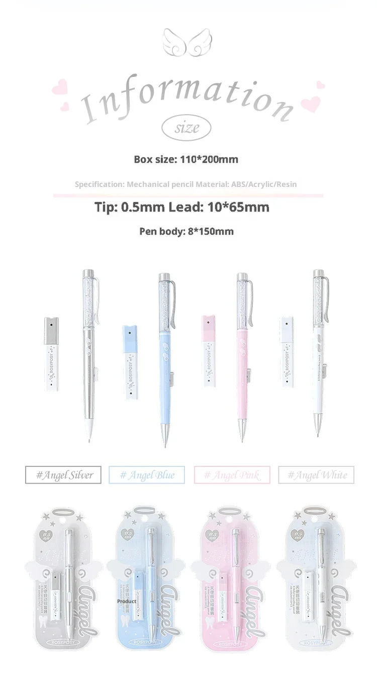 Side Press 0,5 mm Druckbleistift und HB-Minenkern-Set, Studentenprüfung, Skizzieren, verträumtes, hochästhetisches Geschenkbriefpapier für Mädchen – Detail 5
