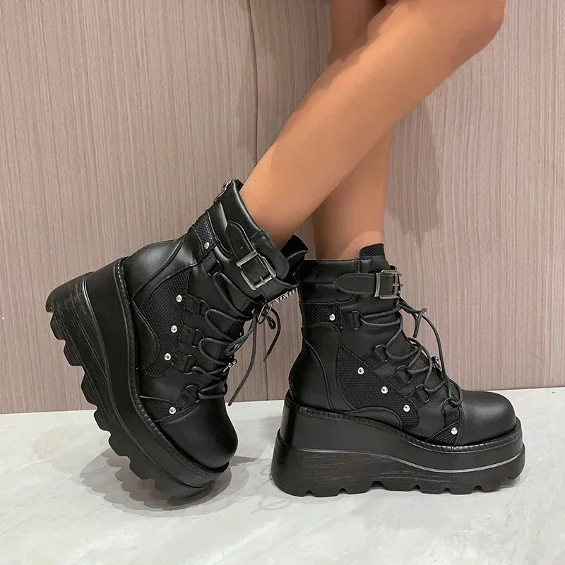 Women's Boots 2024 Autumn Women Ankle Boots Platform Wedges High Heels Short Boots New Fashion Design Zip Cosplay Shoes of Women