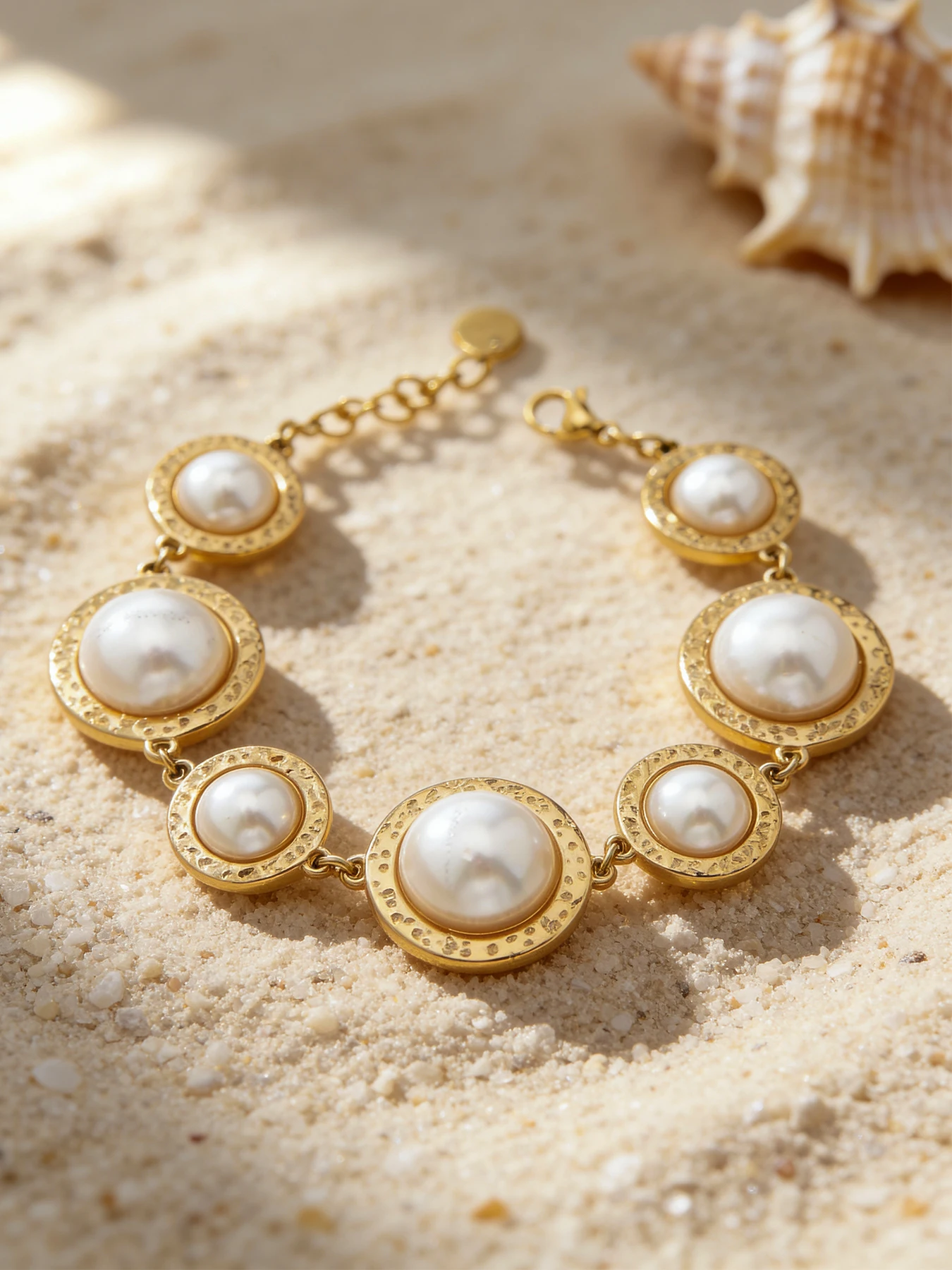 Stilvolle, einzigartige Imitationsperlen-Charm-Ringe und Armbänder für Damen, goldfarben, Edelstahlkette, Hochzeitsbankett-Schmuckset, Geschenk. – Detail 8