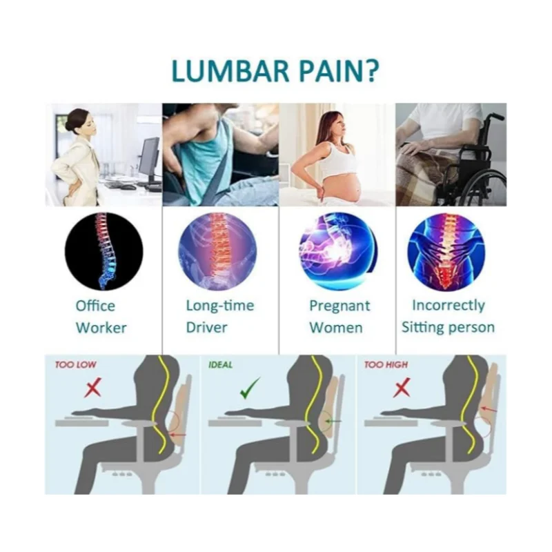 Lumbar Support Pillow for Office Chair Back Support Pillow for Car, Computer, Gaming Chair, Recliner Memory Foam Back Cushion fo 2