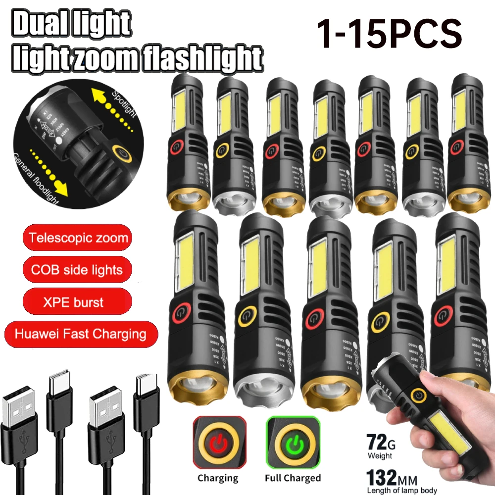 XPECOBLEDFlashlightTelescopicZoomTorchLight4ModesUSBRechargeableTorchEmergencyLamp