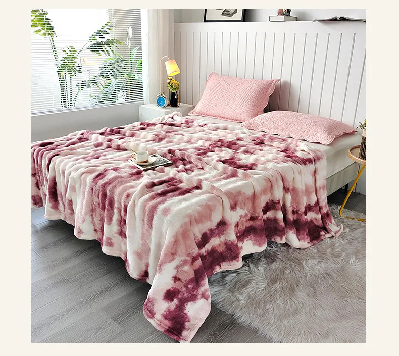 Double-Sided Bubble Fleece Blanket - Gradual Color Change Sofa  Nap Blanket
