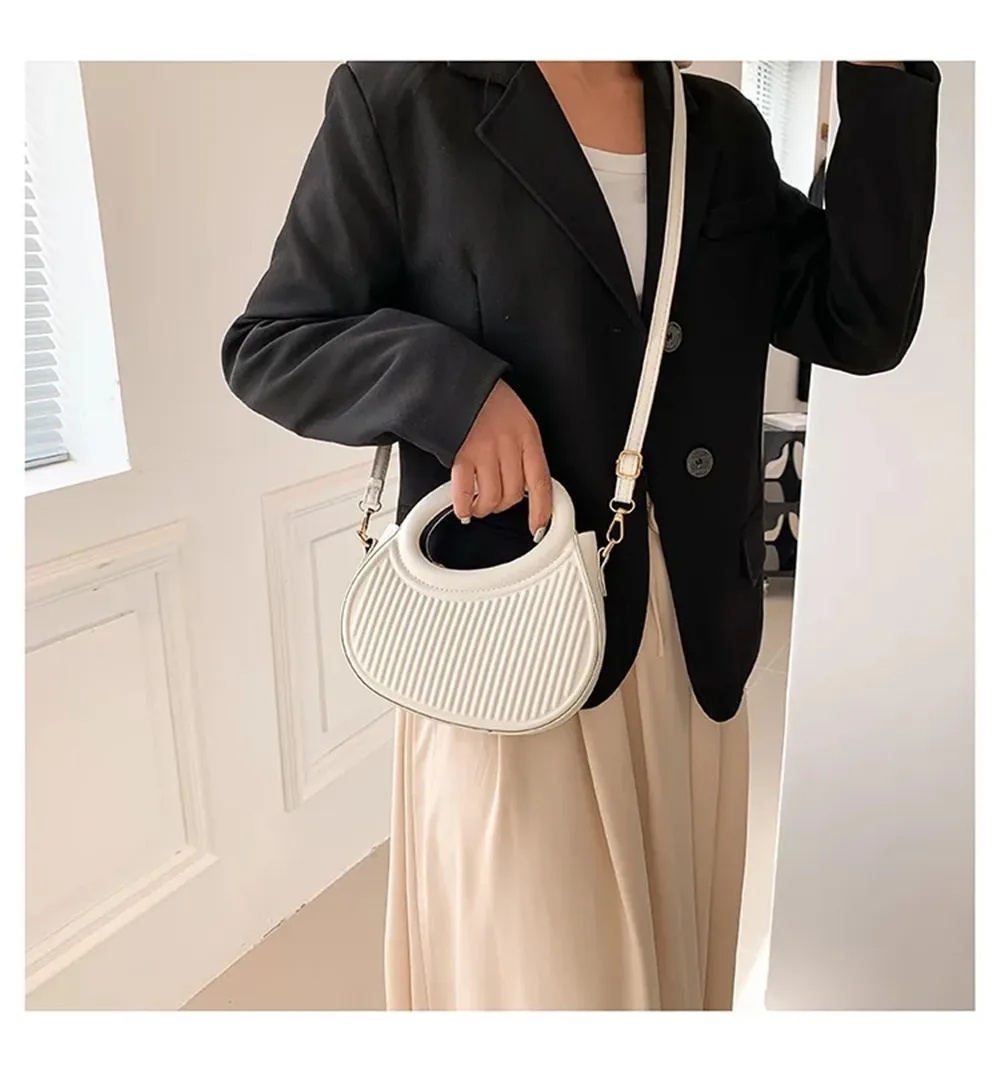 

Half Moon Small Shoulder Bag For Women 2023 New Fashion Green Handbags Pleated Design PU Leather Crossbody Round Hand Bags Girls