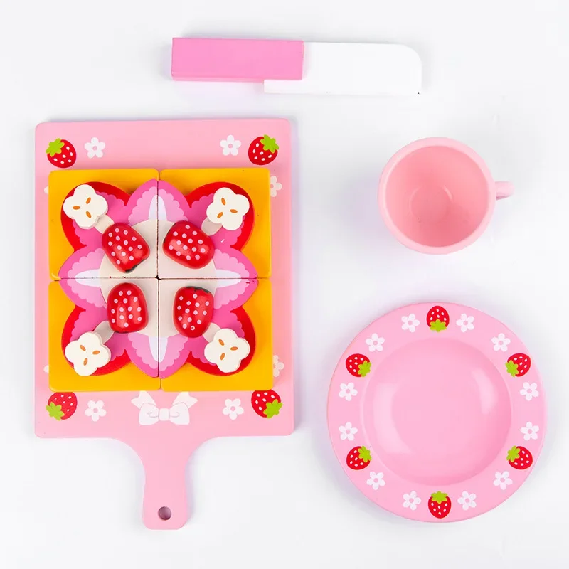 Children's Wooden Simulation Cake Strawberry Double Birthday Cake Baby Pretend Play Kitchen Food Educational Toys Girls Gift Kid