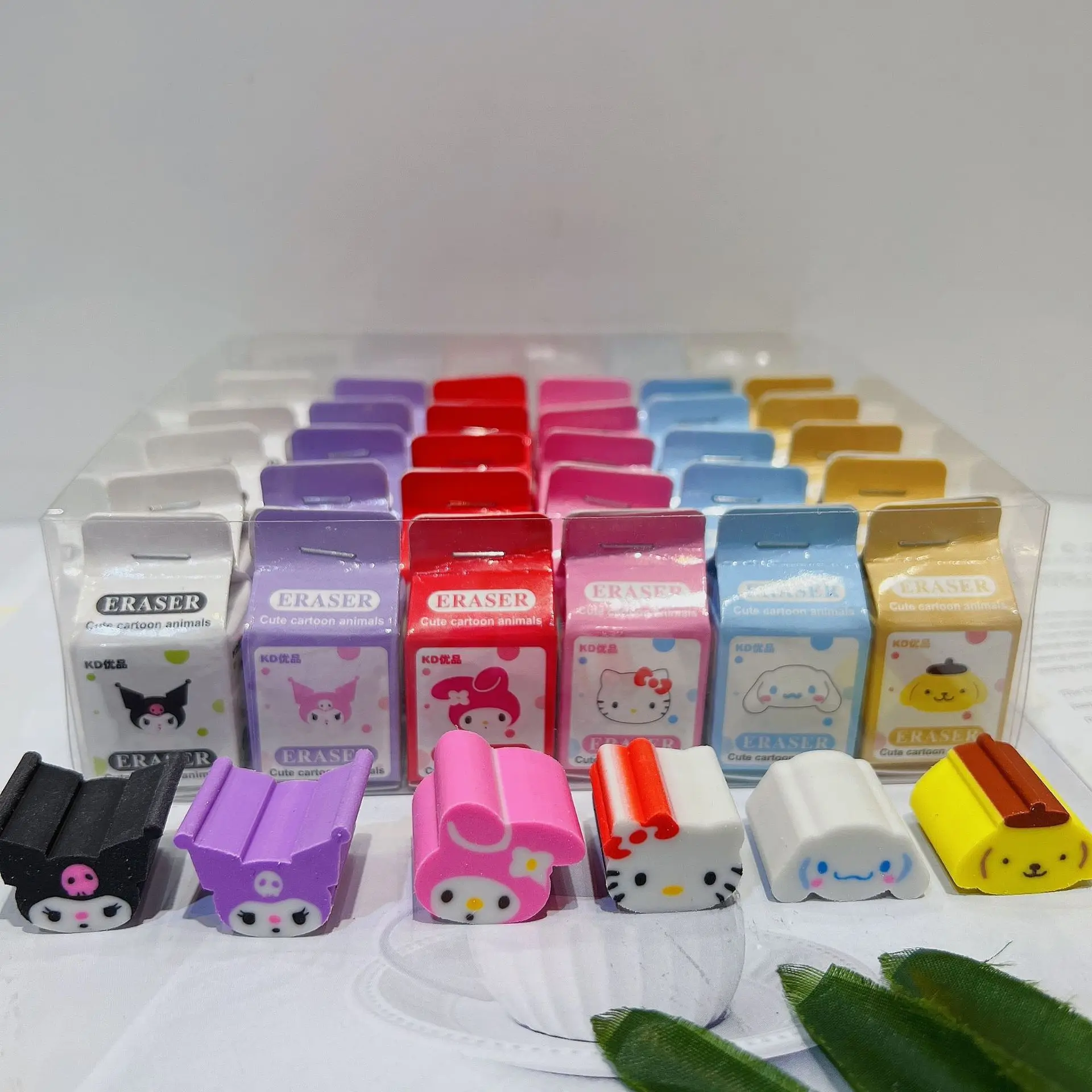 Pencil Eraser 36pcs Sanrio Rubber Eraser Anime Hello Kitty Melody Kuromi Cinnamoroll Student Stationery Kids School Supplies
