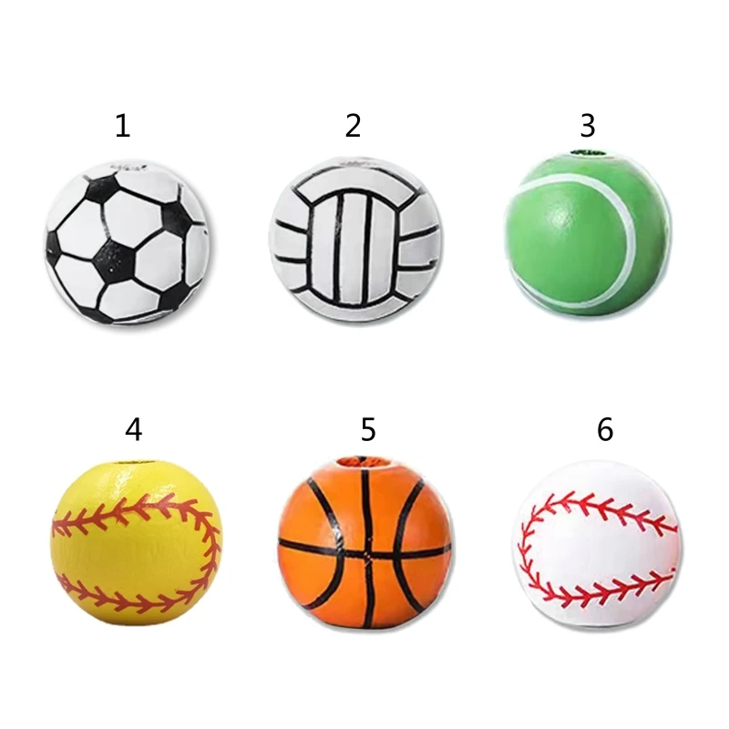 517F 20Pcs/set Loose Bead DIY Necklace Bracelet Making Wooden Bead Soccer Ball Football Basketball Baseball Spacer Bead