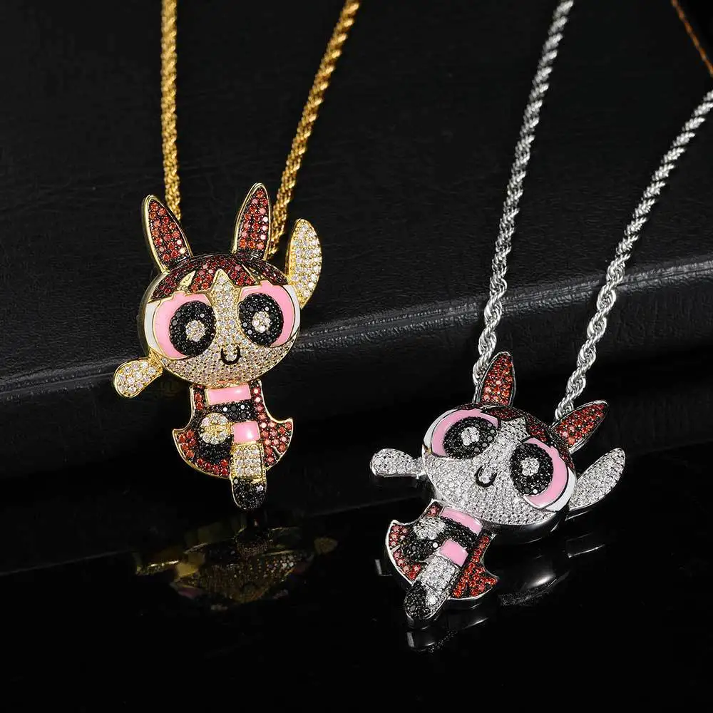 Uwin Big Eyes Colorful Gilrs Pendant Luminous Iced Out Cubic Zirconia Hip Hop Necklace For Men Women Fashion Jewelry Gifts